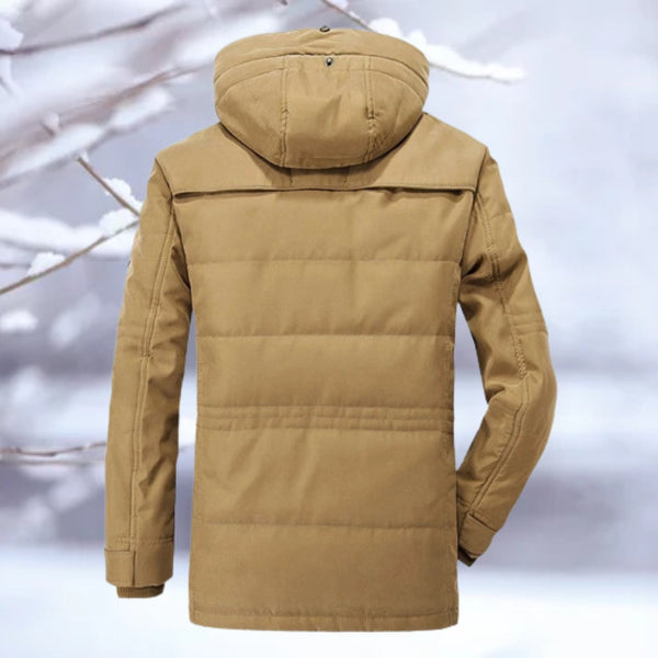 Men's Brown Insulated Hooded Winter Jacket - Thermal Quilted Parka, Snow Resistant & Warm