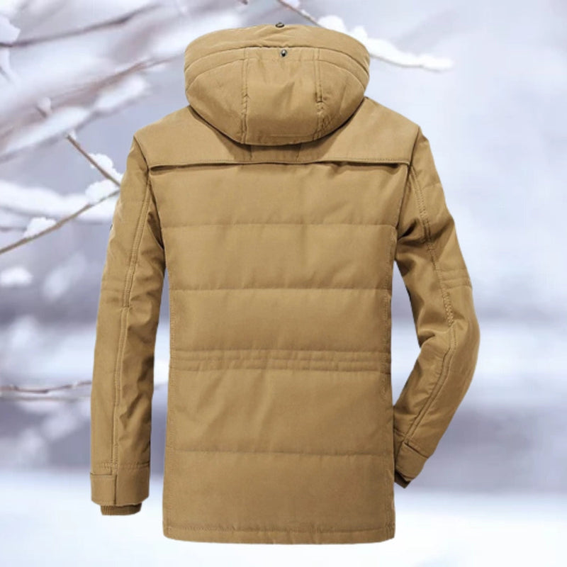 Men's Brown Insulated Hooded Winter Jacket - Thermal Quilted Parka, Snow Resistant & Warm