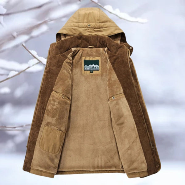 Men's Brown Insulated Hooded Winter Jacket - Thermal Quilted Parka, Snow Resistant & Warm