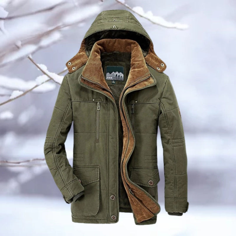 Men's Brown Insulated Hooded Winter Jacket - Thermal Quilted Parka, Snow Resistant & Warm