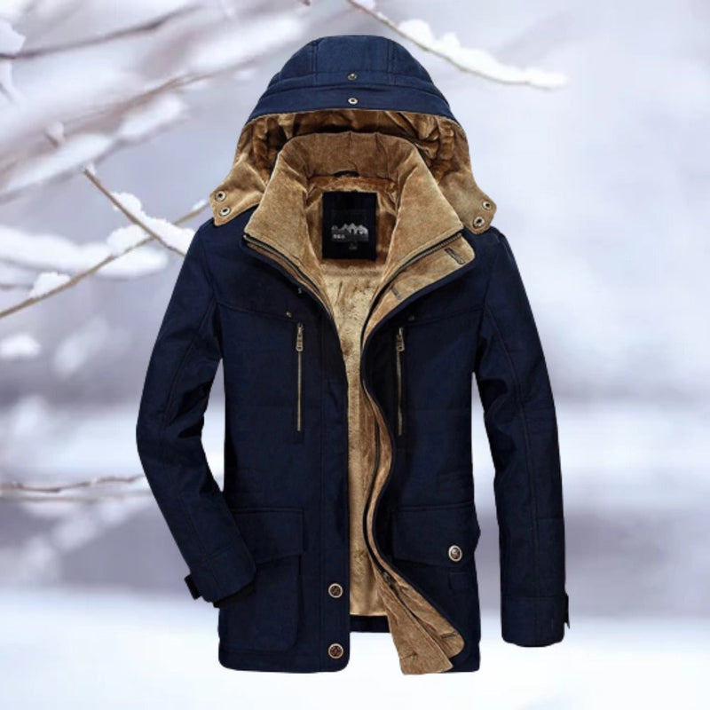 Men's Brown Insulated Hooded Winter Jacket - Thermal Quilted Parka, Snow Resistant & Warm