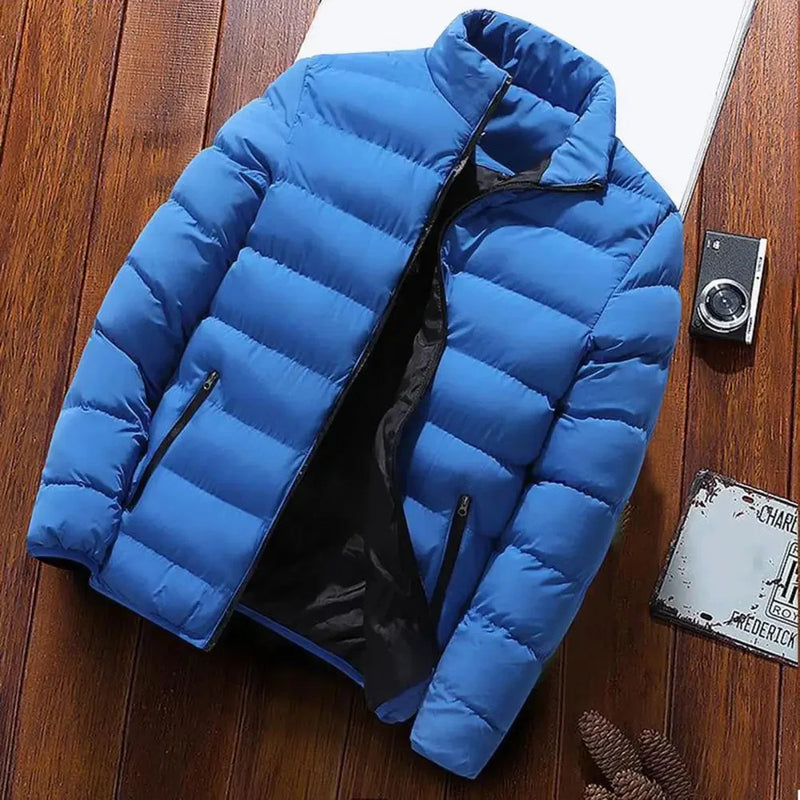 Men's Lightweight Water-Resistant Navy Insulated Puffer Jacket - Perfect for Cold Weather & Outdoor Activities