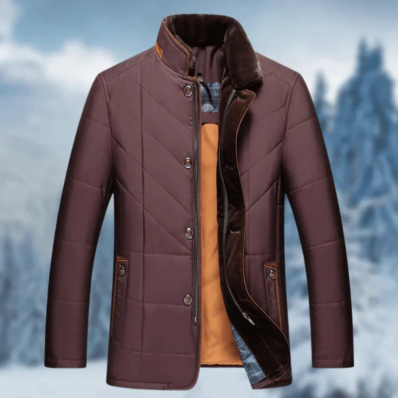 Men's Insulated Quilted Thermal Waterproof Winter Coat with Fur Collar - Warm & Stylish Outerwear for Cold Weather