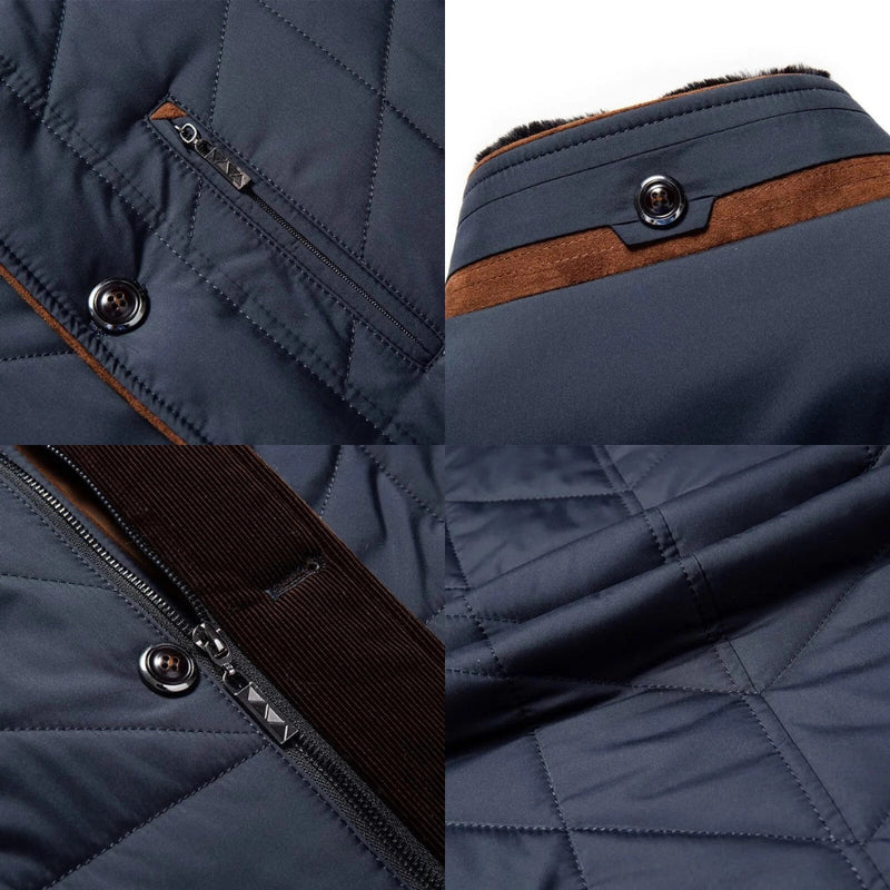 Men's Insulated Quilted Thermal Waterproof Winter Coat with Fur Collar - Warm & Stylish Outerwear for Cold Weather