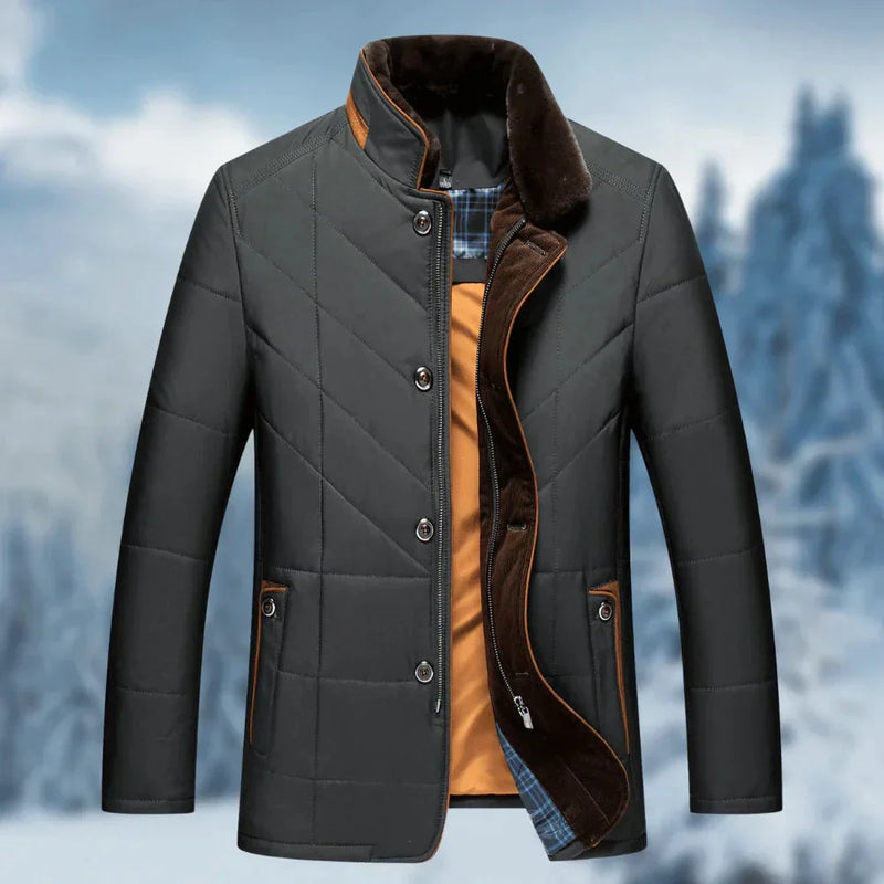 Men's Insulated Quilted Thermal Waterproof Winter Coat with Fur Collar - Warm & Stylish Outerwear for Cold Weather