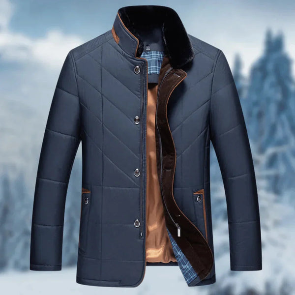 Men's Insulated Quilted Thermal Waterproof Winter Coat with Fur Collar - Warm & Stylish Outerwear for Cold Weather