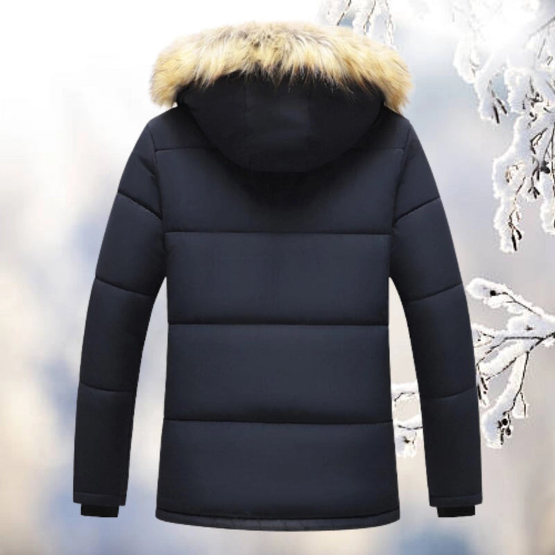Men's Luxury Insulated Navy Quilted Winter Jacket with Fur Hood - Premium Parka for Ultimate Warmth