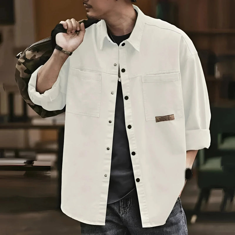 Men's Lightweight Olive Green Military Shirt Jacket - Stylish Cotton Overshirt for Casual Wear