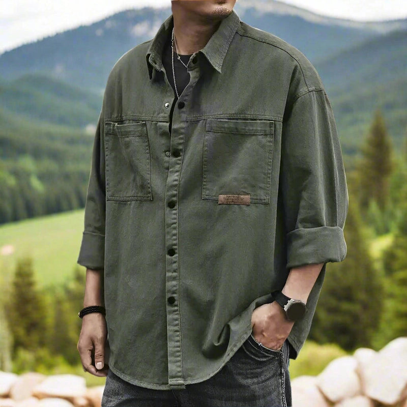 Men's Lightweight Olive Green Military Shirt Jacket - Stylish Cotton Overshirt for Casual Wear