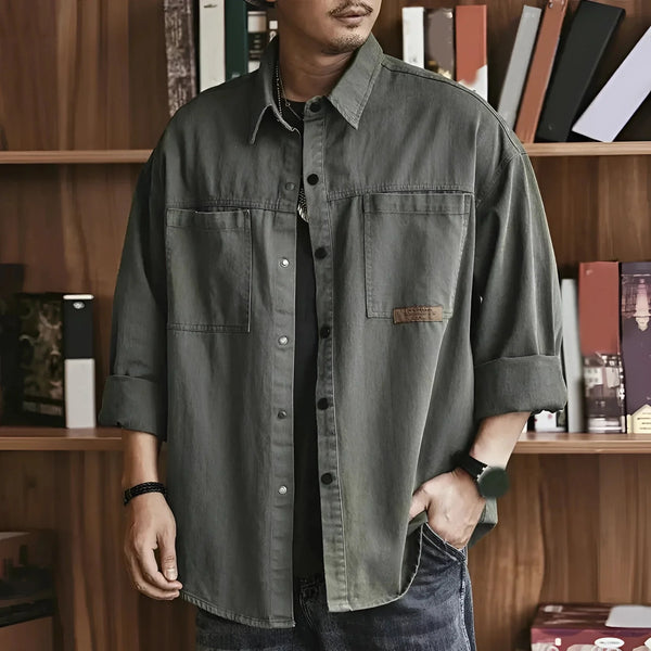 Men's Lightweight Olive Green Military Shirt Jacket - Stylish Cotton Overshirt for Casual Wear