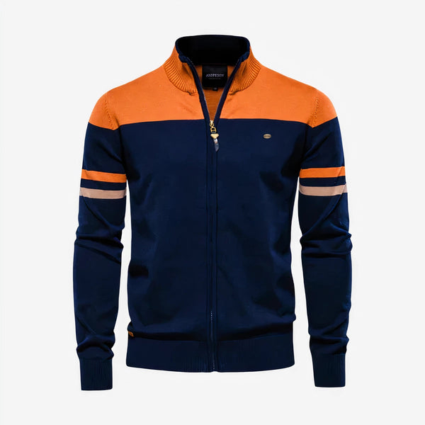 Men's Lightweight Two-Tone Zip-Up Track Jacket - Orange & Blue Athletic Wear for Active Lifestyle