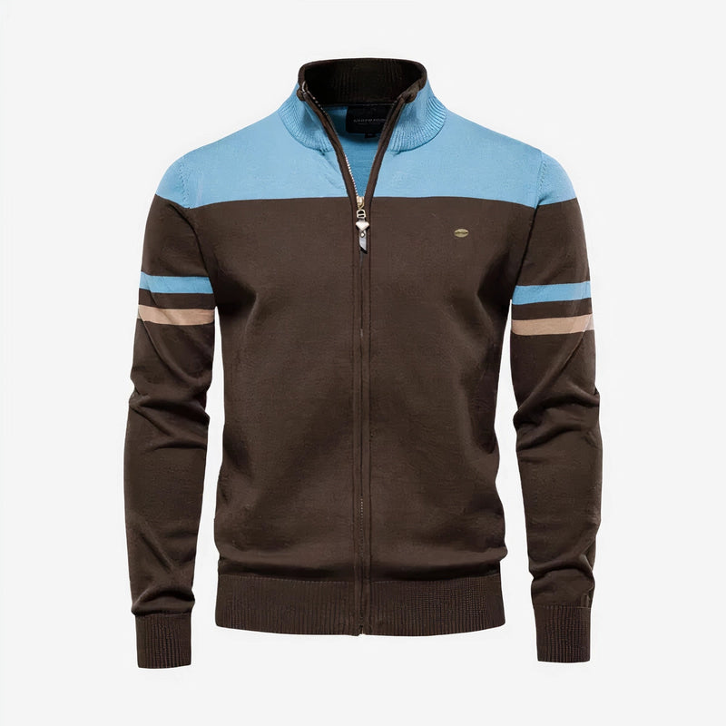 Men's Lightweight Two-Tone Zip-Up Track Jacket - Orange & Blue Athletic Wear for Active Lifestyle