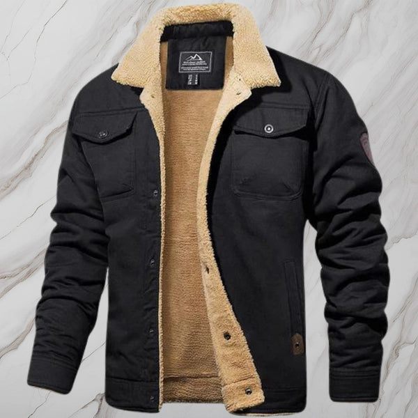 Men's Black Sherpa-Lined Winter Bomber Jacket - Warm Fleece Coat for Ultimate Comfort and Style