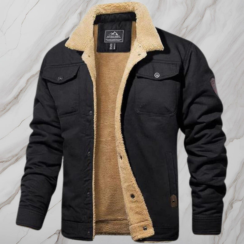 Men's Black Sherpa-Lined Winter Bomber Jacket - Warm Fleece Coat for Ultimate Comfort and Style