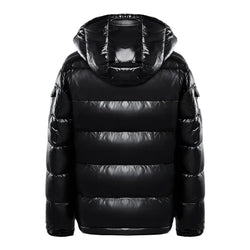Men's Insulated Glossy Black Hooded Puffer Jacket - Stylish & Warm Winter Coat