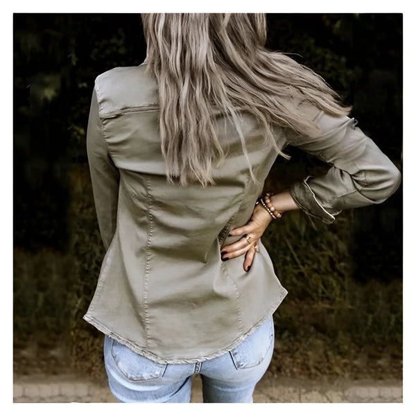 Olive Green Women's Slim Fit Utility Jacket - Stylish Casual Fall Outerwear
