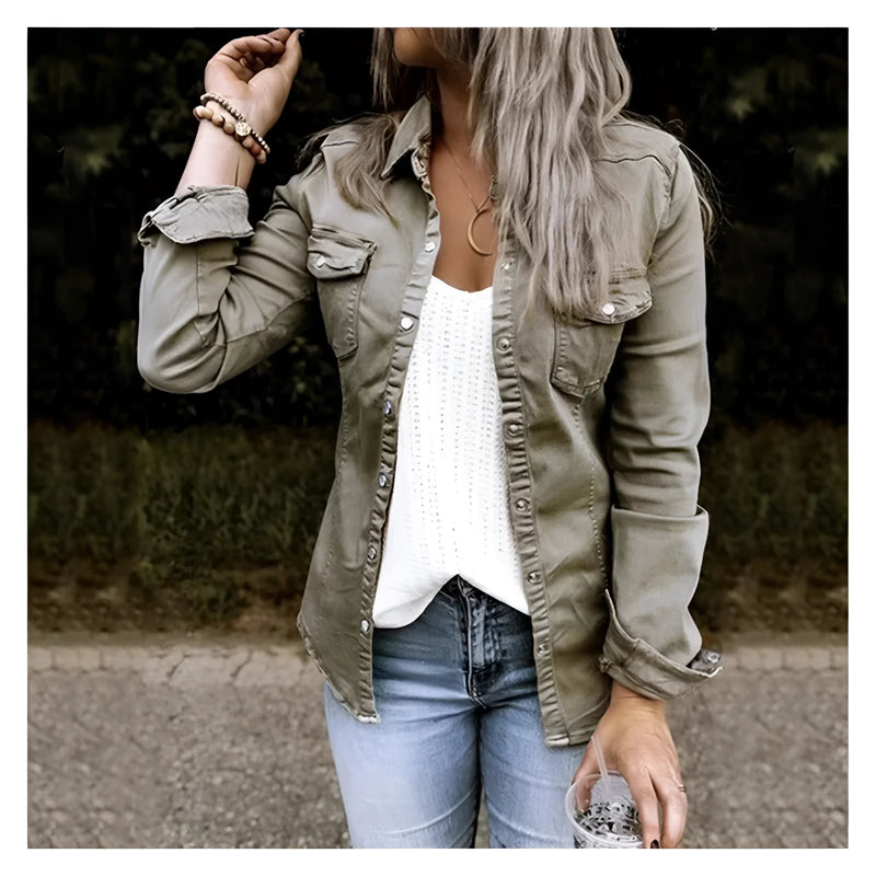 Olive Green Women's Slim Fit Utility Jacket - Stylish Casual Fall Outerwear