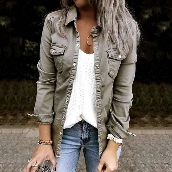 Olive Green Women's Slim Fit Utility Jacket - Stylish Casual Fall Outerwear