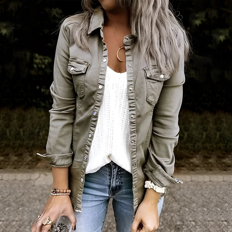 Olive Green Women's Slim Fit Utility Jacket - Stylish Casual Fall Outerwear