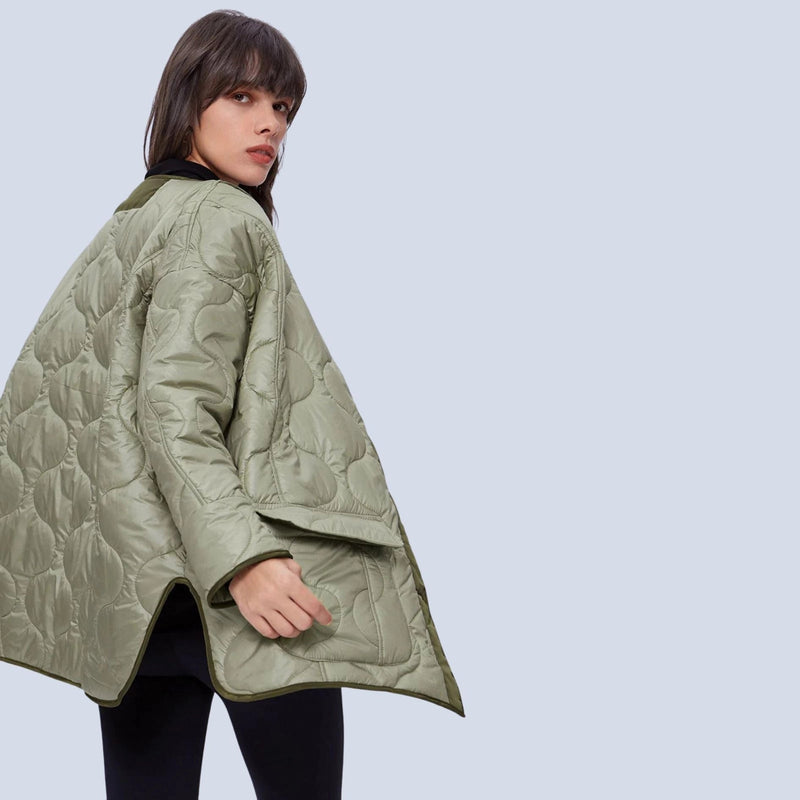 Lightweight Oversized Green Women's Quilted Puffer Jacket - Casual Autumn Outerwear