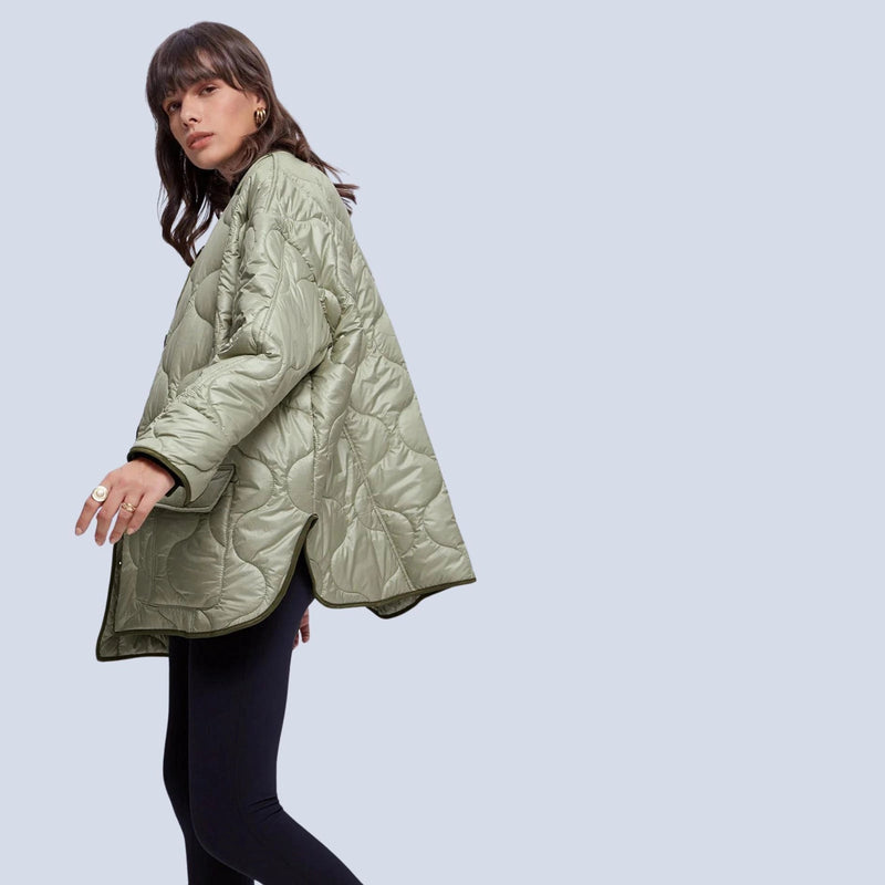Lightweight Oversized Green Women's Quilted Puffer Jacket - Casual Autumn Outerwear
