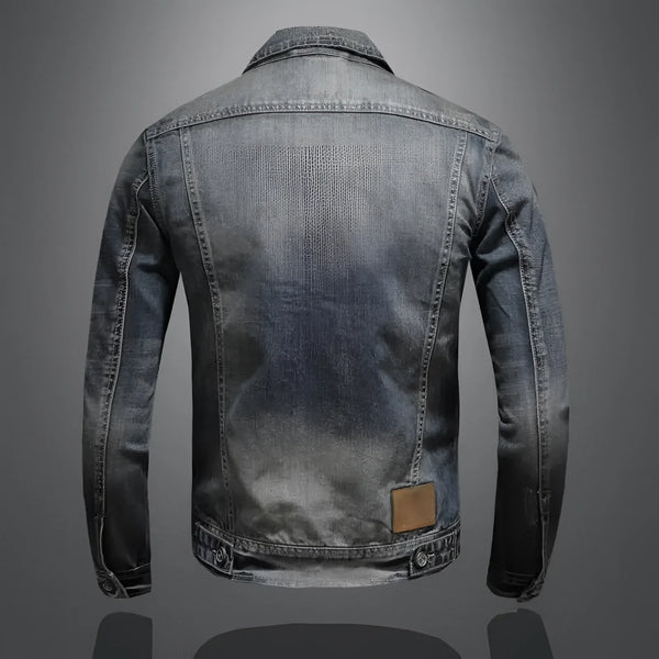 Men's Vintage Distressed Slim Fit Designer Denim Jacket - Retro Style, Fashionable Outerwear
