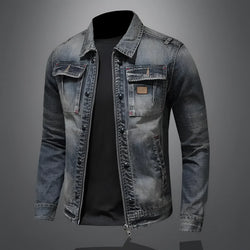 Men's Vintage Distressed Slim Fit Designer Denim Jacket - Retro Style, Fashionable Outerwear