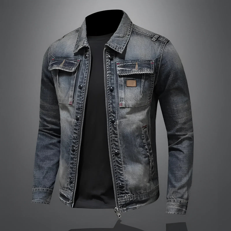 Men's Vintage Distressed Slim Fit Designer Denim Jacket - Retro Style, Fashionable Outerwear