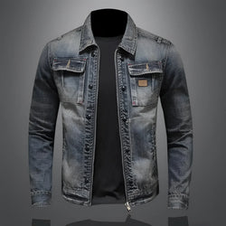 Men's Vintage Distressed Slim Fit Designer Denim Jacket - Retro Style, Fashionable Outerwear