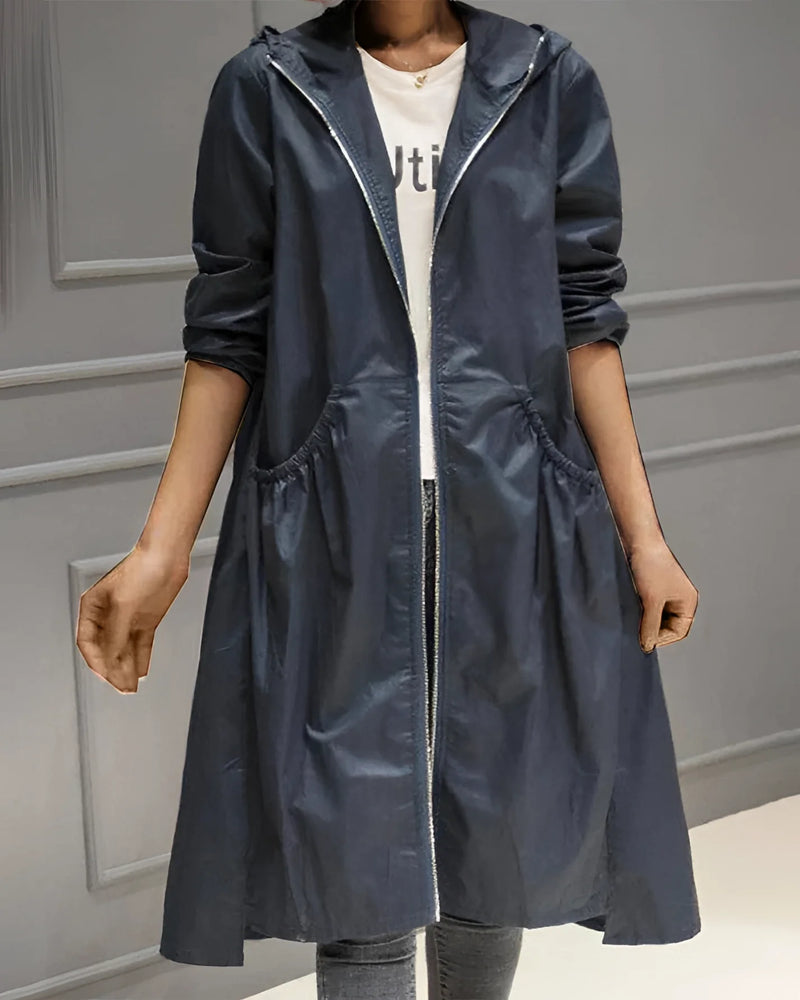 Women's Lightweight Beige Hooded Trench Coat - Waterproof Spring Jacket for Stylish Weather Protection