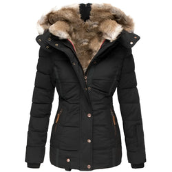 Stylish Women's Black Insulated Puffer Jacket with Faux Fur Collar - Warm & Trendy Outerwear