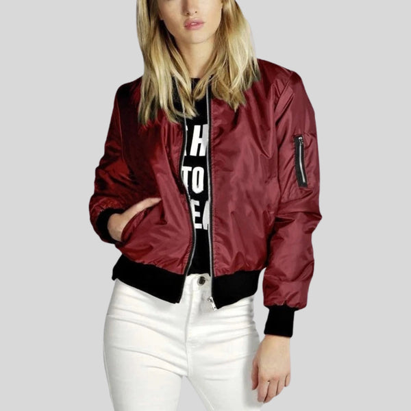 Trendy Women's Black Satin Bomber Jacket - Lightweight Zip-Up for Stylish Comfort