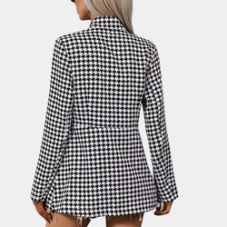 Trendy Women's Black & White Houndstooth Blazer - Stylish Office Jacket for Professional Wear