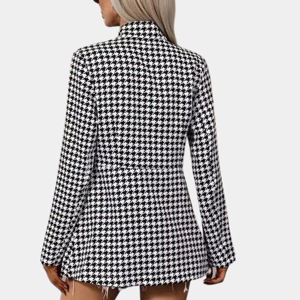 Trendy Women's Black & White Houndstooth Blazer - Stylish Office Jacket for Professional Wear