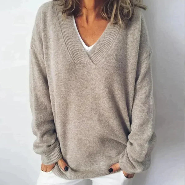 Women's Lightweight Soft Gray Cashmere V-Neck Sweater | Luxurious Knitwear for Ultimate Comfort