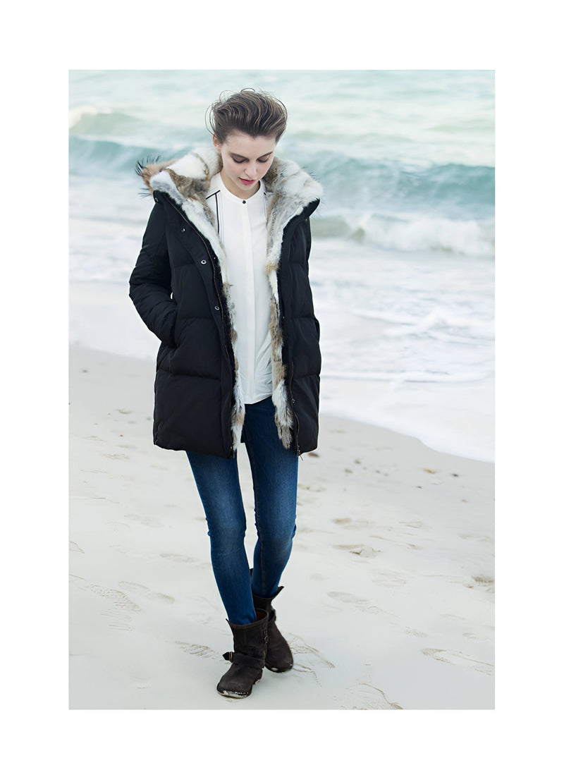 Women's Luxury White Puffer Jacket with Fur Hood - Stylish Winter Coat for Ultimate Warmth and Comfort