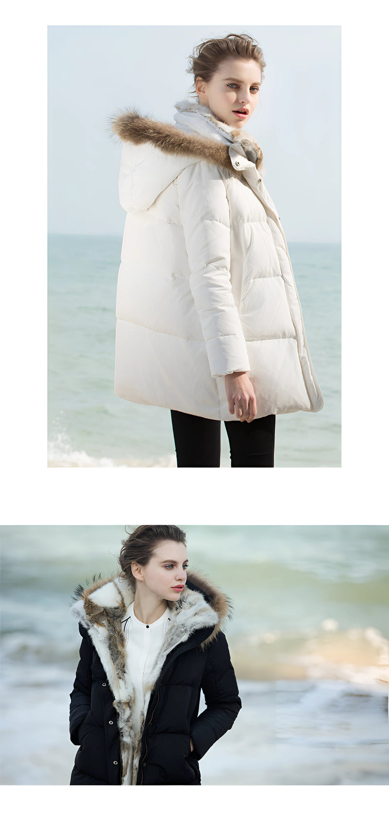Women's Luxury White Puffer Jacket with Fur Hood - Stylish Winter Coat for Ultimate Warmth and Comfort