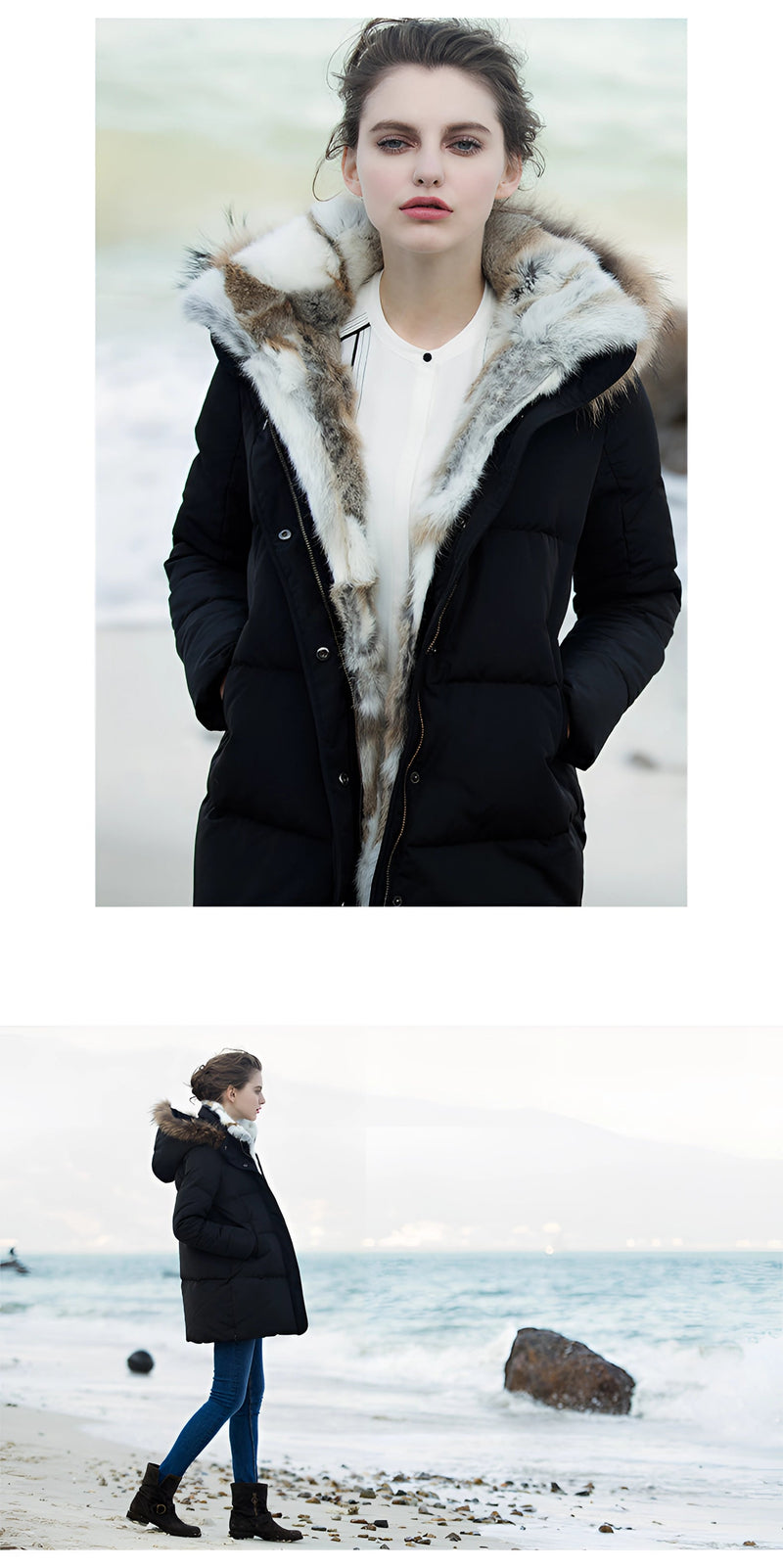 Women's Luxury White Puffer Jacket with Fur Hood - Stylish Winter Coat for Ultimate Warmth and Comfort