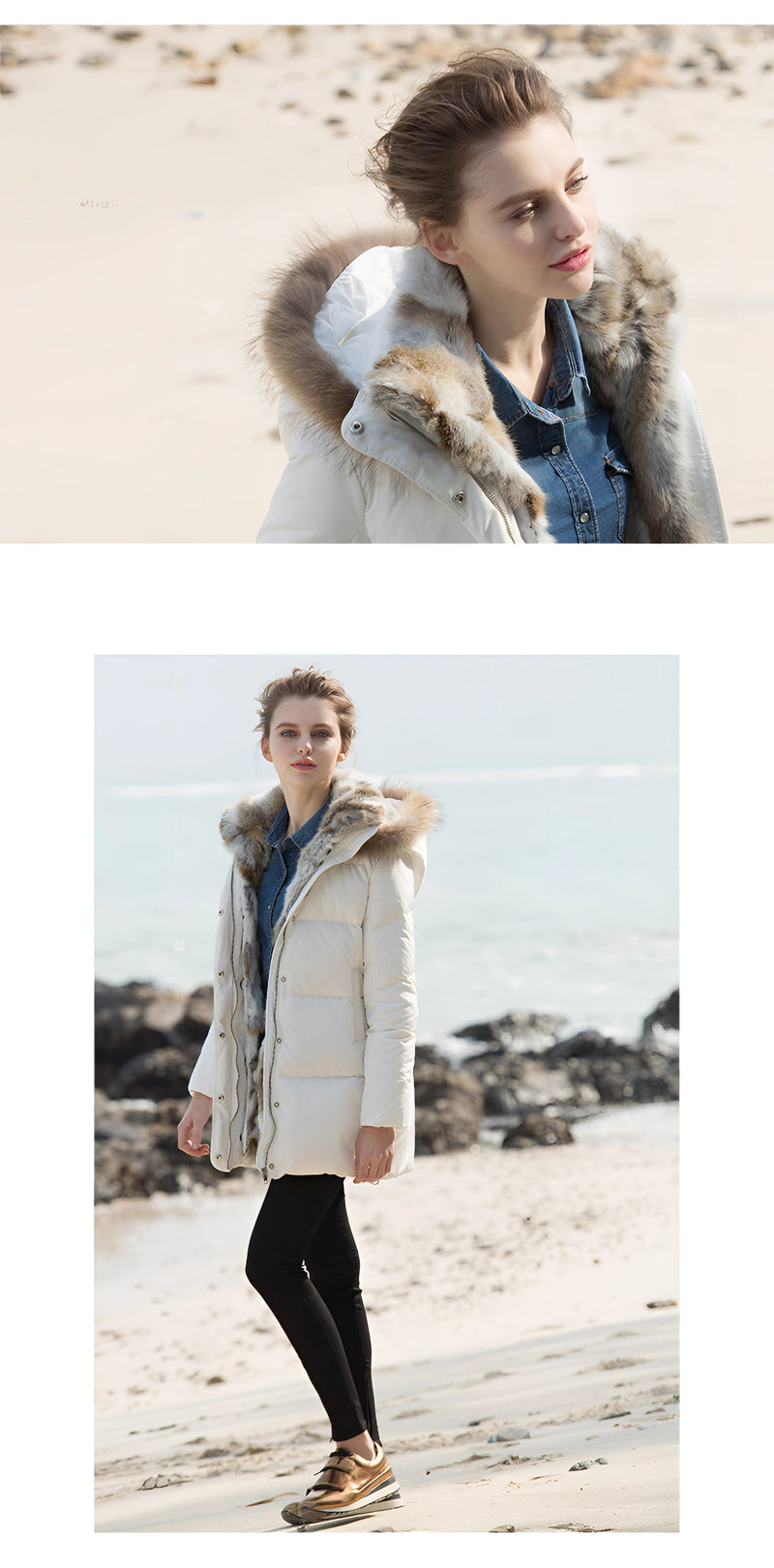 Women's Luxury White Puffer Jacket with Fur Hood - Stylish Winter Coat for Ultimate Warmth and Comfort