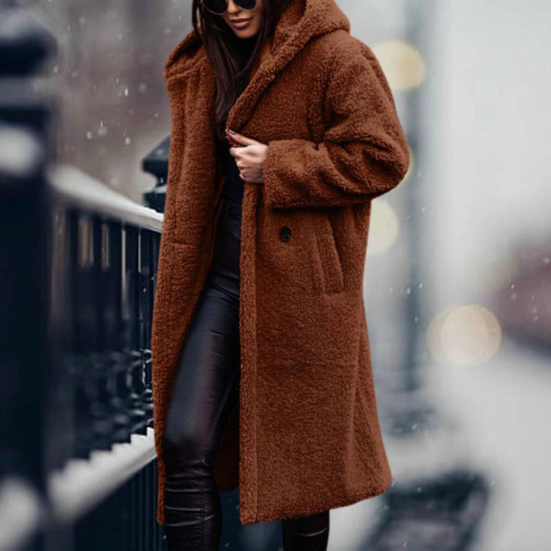 Women's Oversized Blue Teddy Coat - Cozy Faux Sheepskin Winter Jacket for Ultimate Warmth