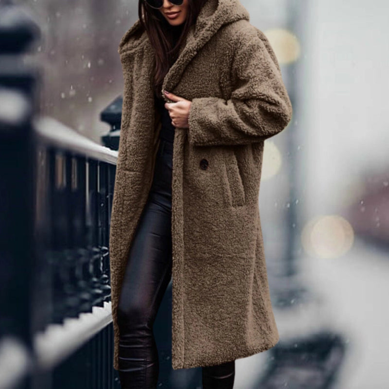 Women's Oversized Blue Teddy Coat - Cozy Faux Sheepskin Winter Jacket for Ultimate Warmth