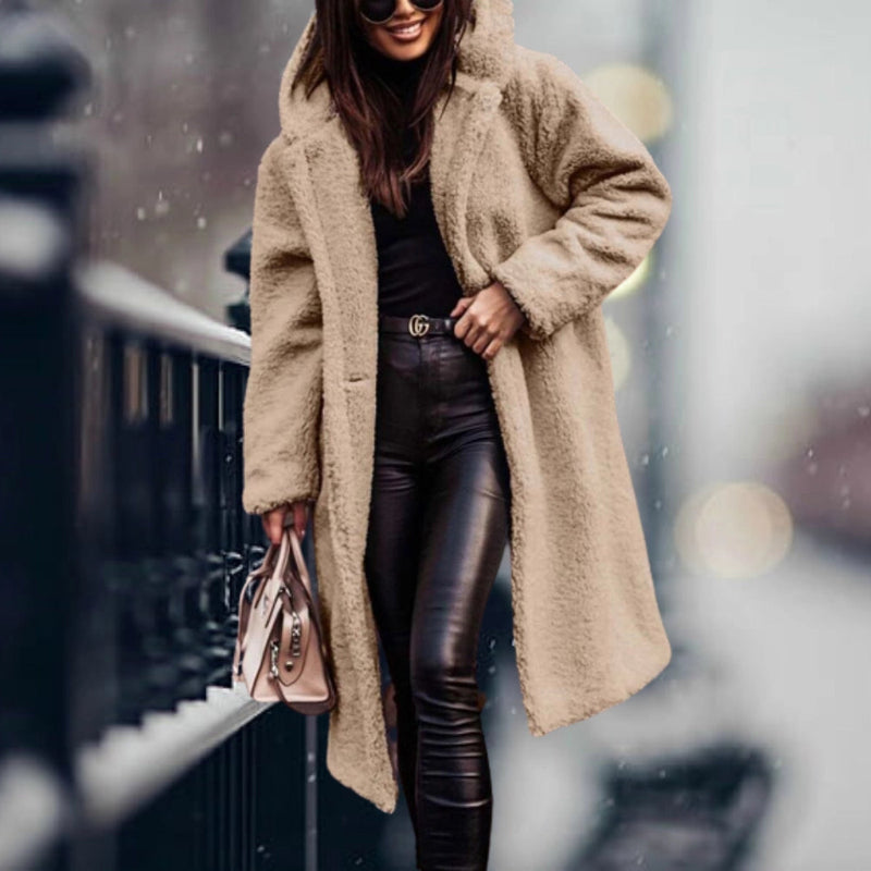 Women's Oversized Blue Teddy Coat - Cozy Faux Sheepskin Winter Jacket for Ultimate Warmth