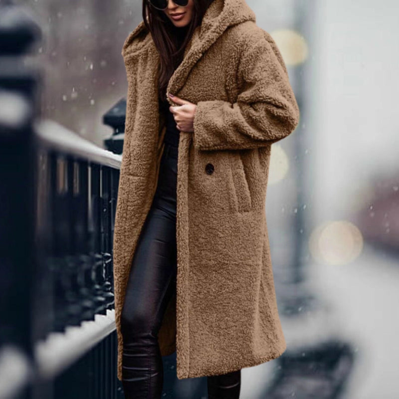 Women's Oversized Blue Teddy Coat - Cozy Faux Sheepskin Winter Jacket for Ultimate Warmth