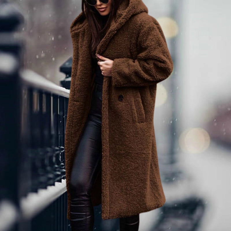 Women's Oversized Blue Teddy Coat - Cozy Faux Sheepskin Winter Jacket for Ultimate Warmth