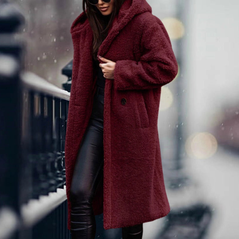 Women's Oversized Blue Teddy Coat - Cozy Faux Sheepskin Winter Jacket for Ultimate Warmth