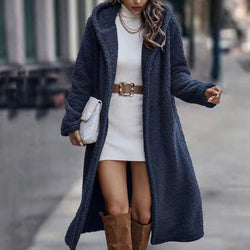 Women's Oversized Blue Teddy Coat - Cozy Faux Sheepskin Winter Jacket for Ultimate Warmth