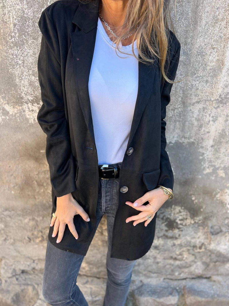 Women's Lightweight Tan Suede Blazer - Stylish Fall Fashion Jacket for Effortless Elegance