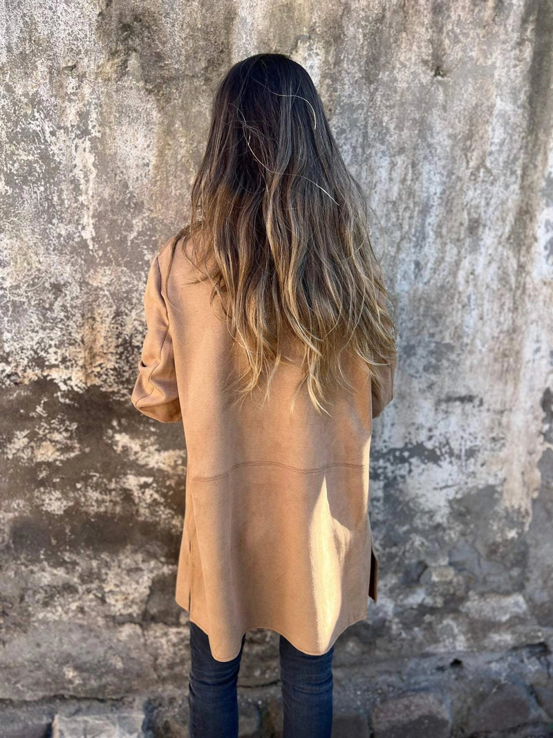 Women's Lightweight Tan Suede Blazer - Stylish Fall Fashion Jacket for Effortless Elegance
