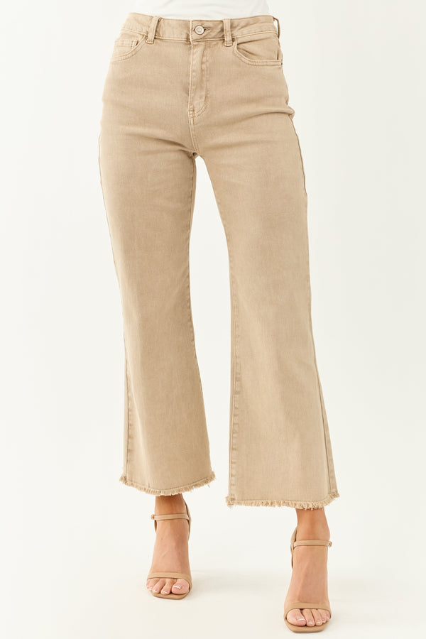 Beige Stretchy Bootcut Jeans with Acid Wash Finish - Comfortable & Stylish Women's Denim