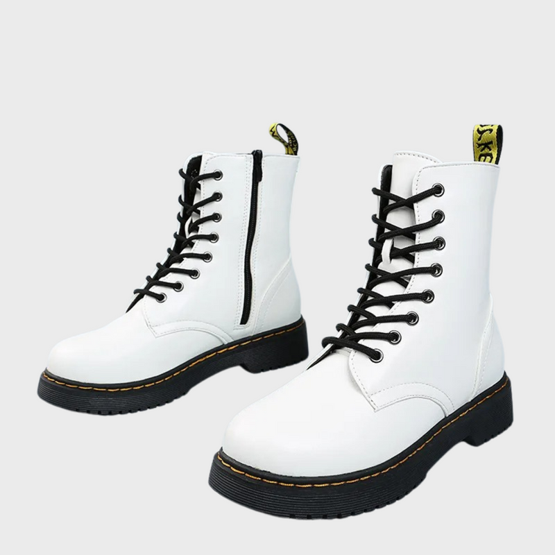 Women's Lace-Up Combat Boots with Durable Sole & Side Zipper - Stylish & Comfortable Footwear for Everyday Wear